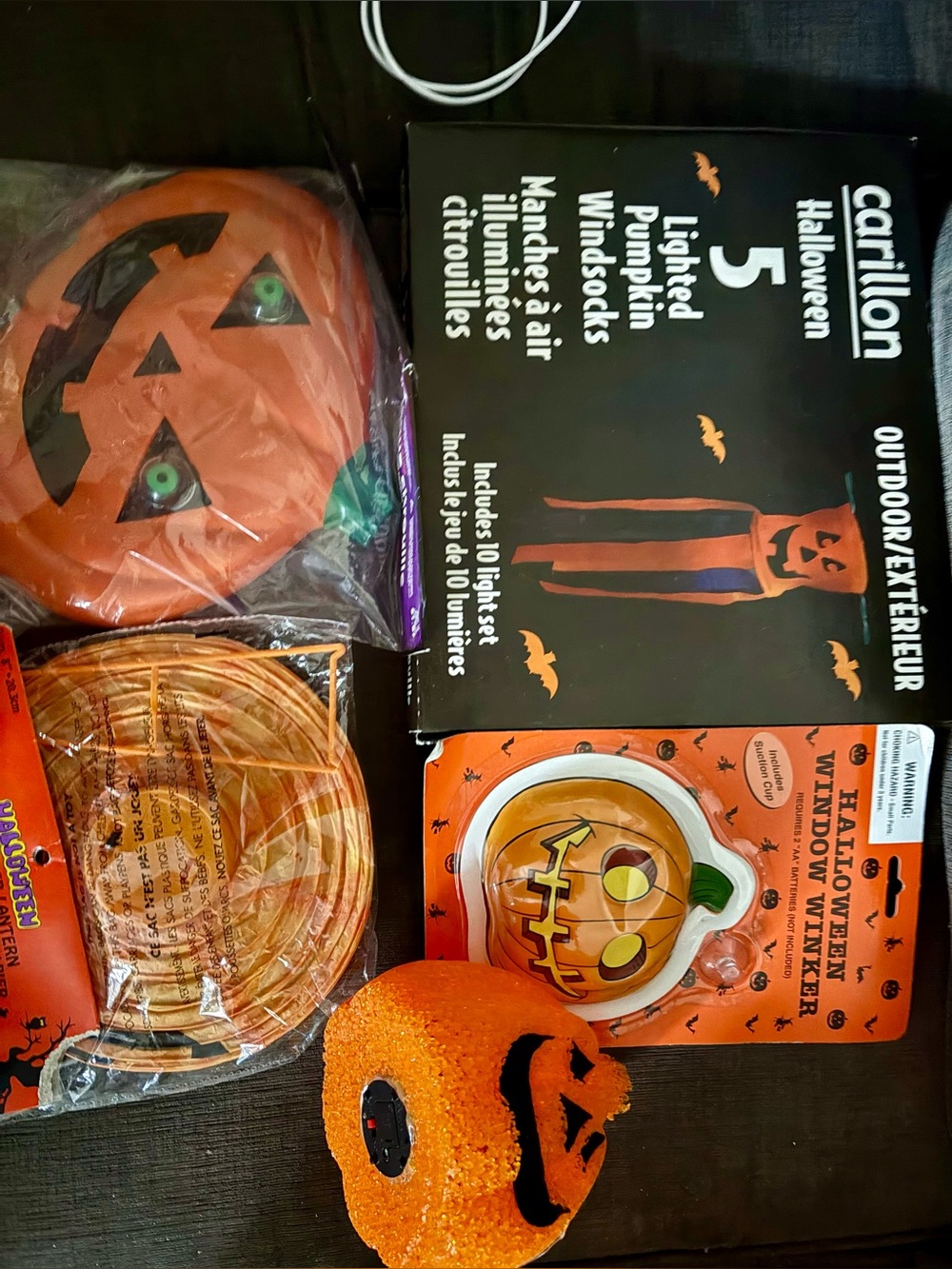 Halloween Orange Pumpkin Window Decorations - 5 Lighted Pumpkin Wind Socks